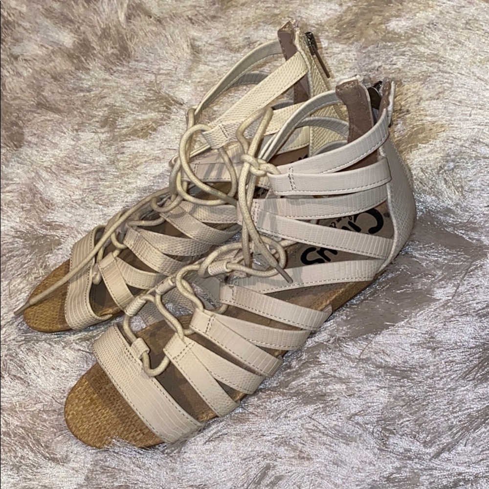 Ivory strapped tie up sandals